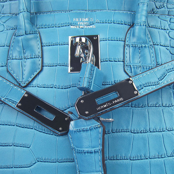 Replica Hermes Birkin 30CM Crocodile Veins Bag Blue 6088 On Sale - Click Image to Close
